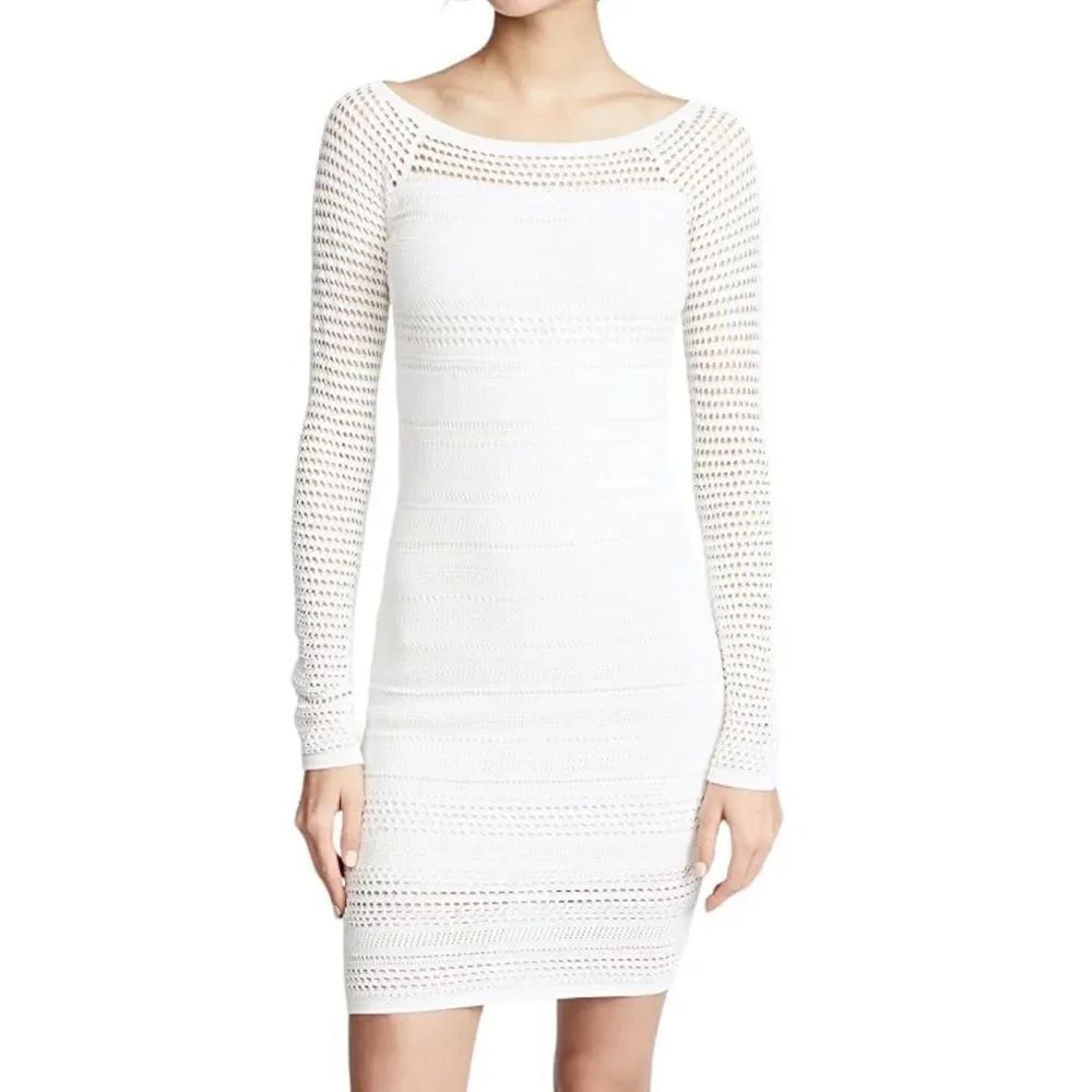 Bailey 44 Round Up Fitted Long Sleeve White Mesh Bodycon Sheath Dress S